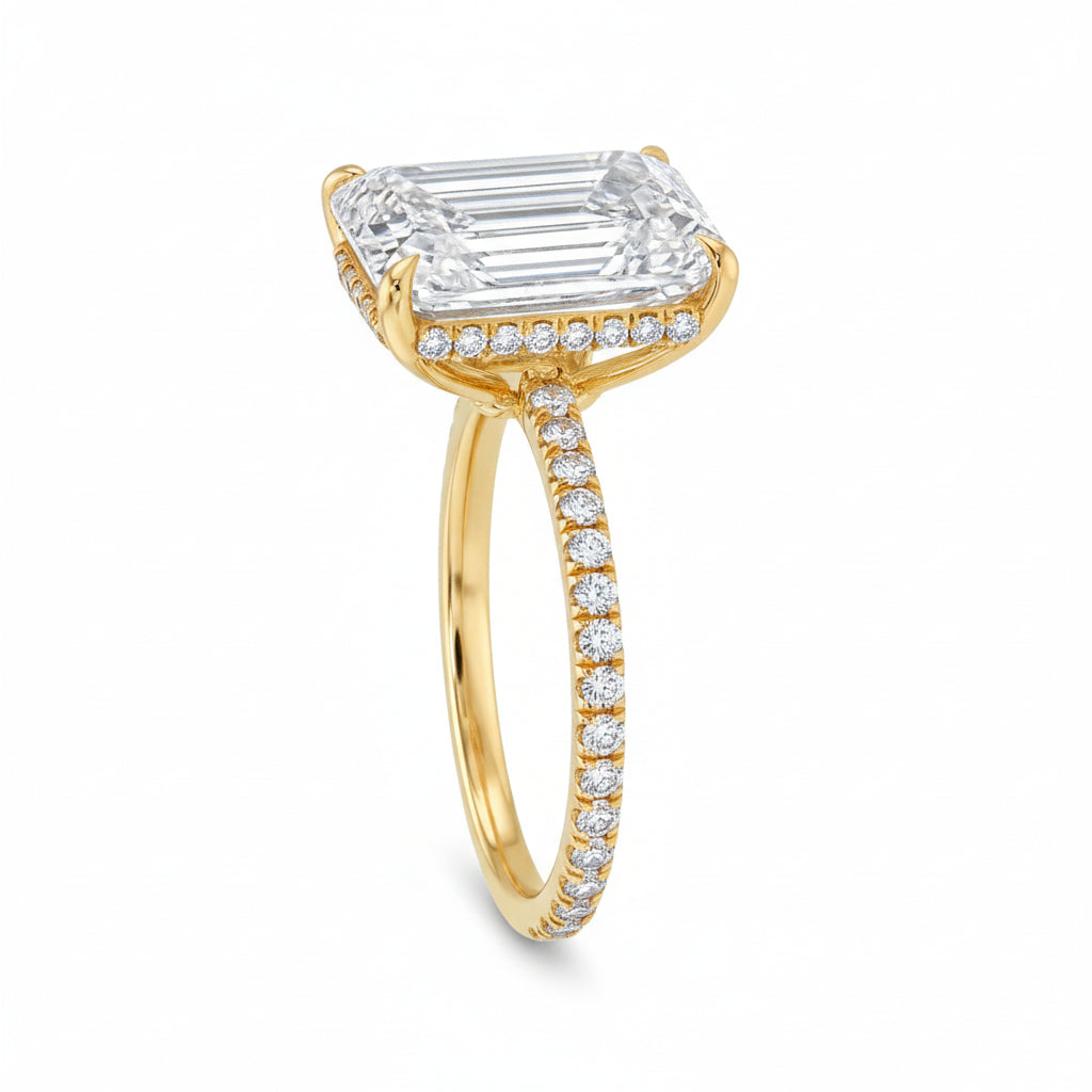 Emerald Cut Lab Diamond Solitaire Engagement Ring 14K Yellow Gold (6.90ct)
