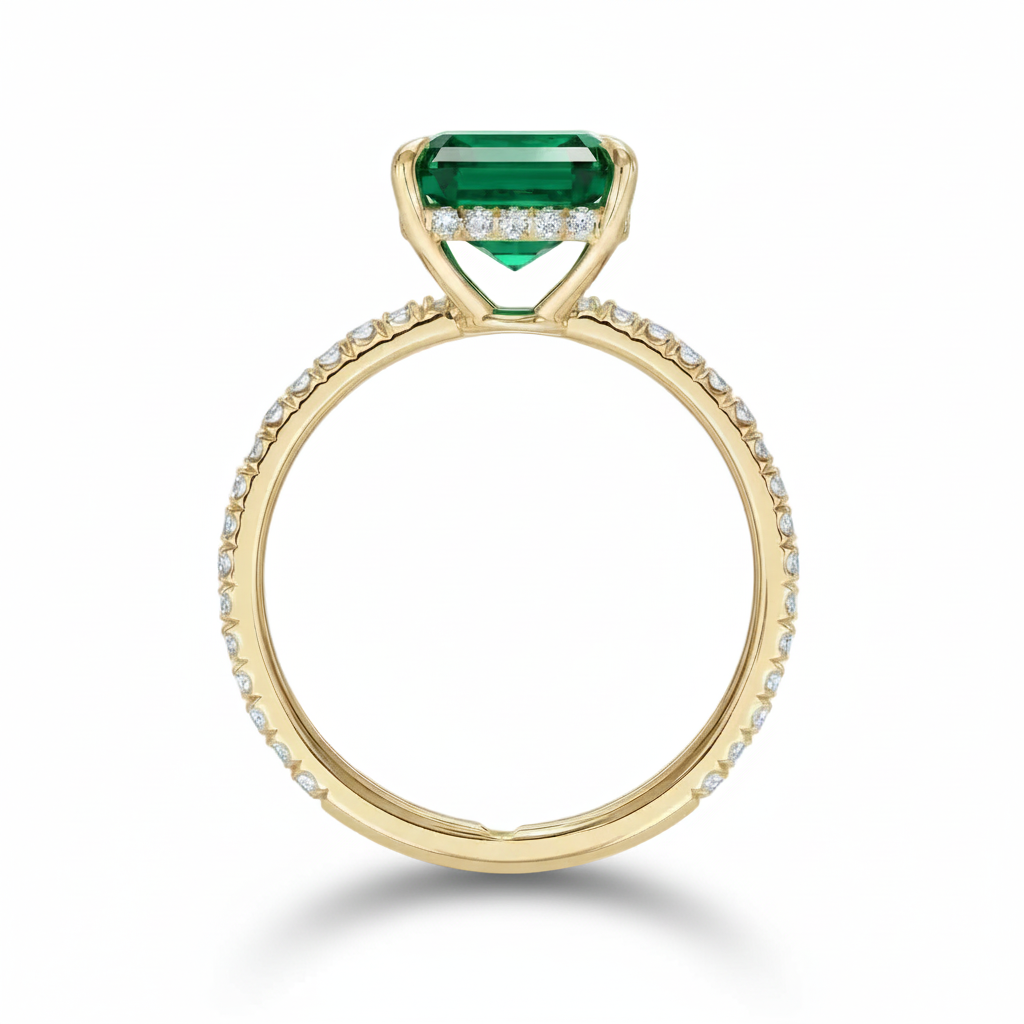 Lab Emerald & Diamond Solitaire Engagement Ring 14K Yellow Gold (5.60ct)