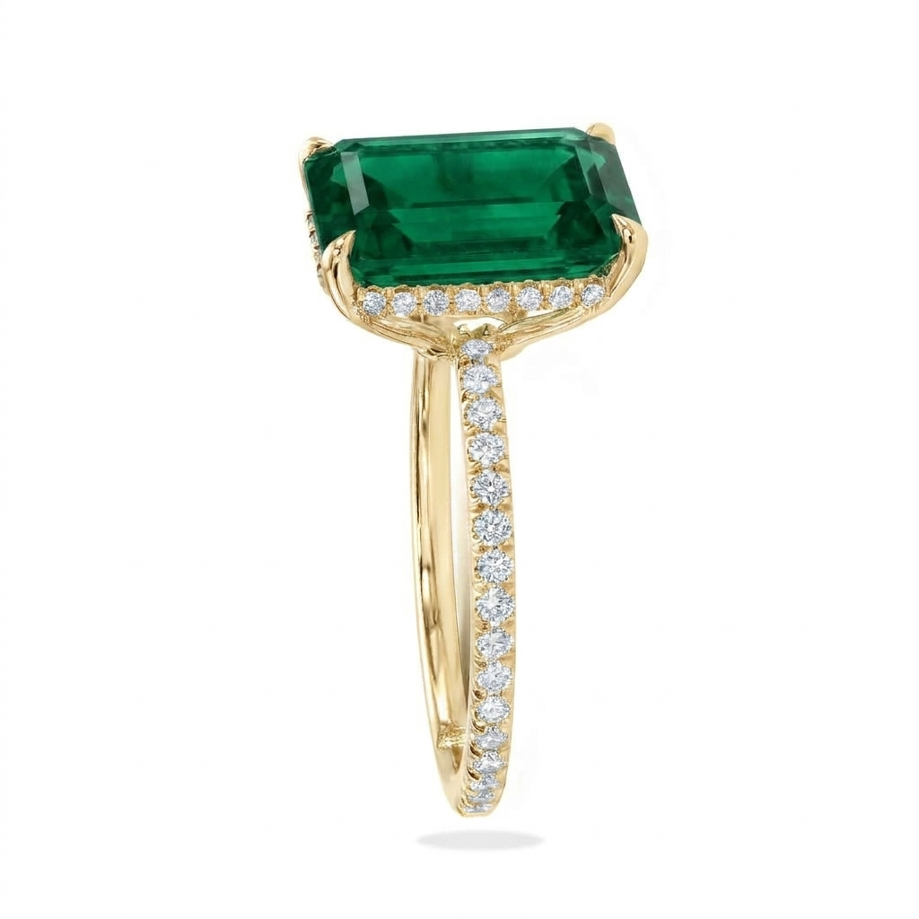 Lab Emerald & Diamond Solitaire Engagement Ring 14K Yellow Gold (5.60ct)