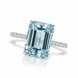Emerald Cut Lab Aquamarine & Diamond Solitaire Engagement Ring 14K White Gold (5.55ct)