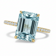 Emerald Cut Lab Aquamarine & Diamond Solitaire Engagement Ring 14K Yellow Gold (5.55ct)
