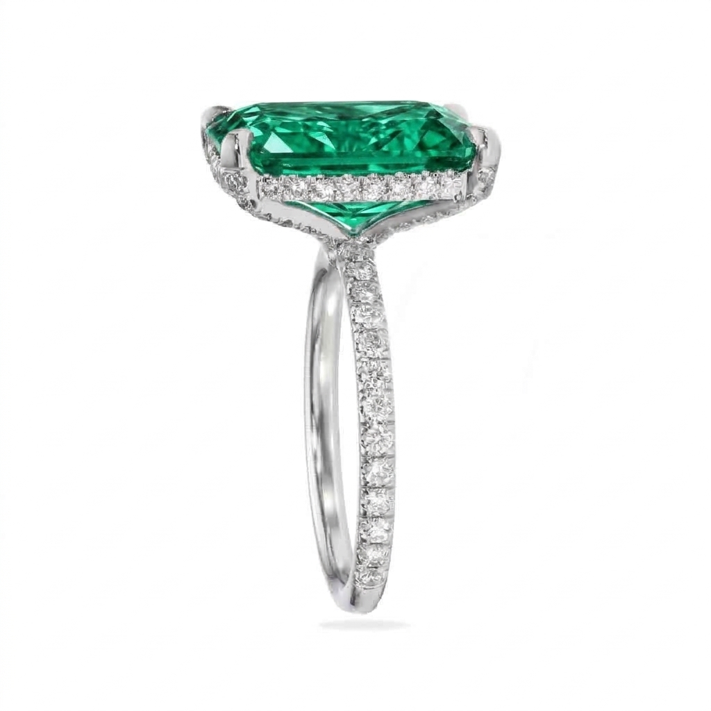 Radiant Cut Lab Emerald & Diamond Solitaire Engagement Ring 14K White Gold (6.35ct)
