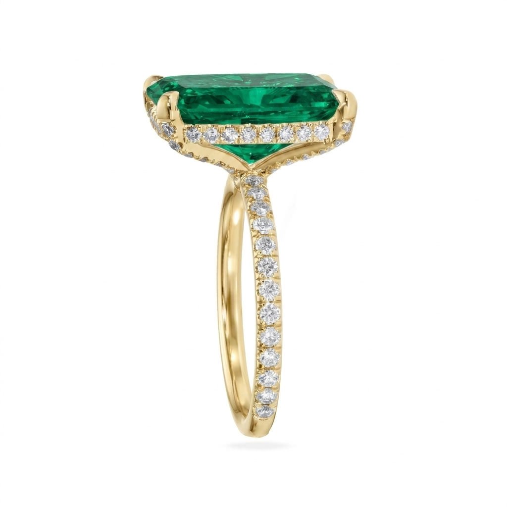 Radiant Cut Lab Emerald & Diamond Solitaire Engagement Ring 14K Yellow Gold (6.35ct)