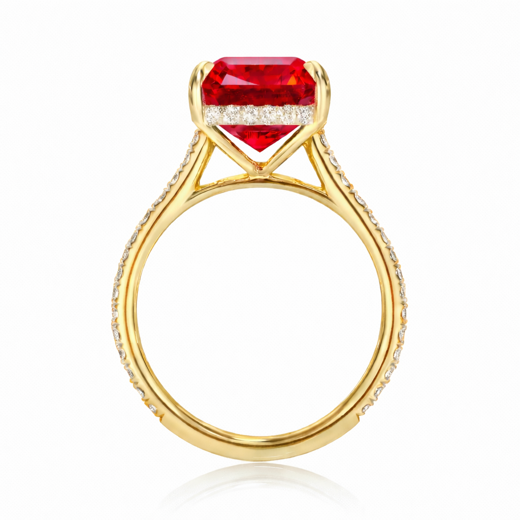 Radiant Cut Lab Ruby & Diamond Solitaire Engagement Ring 14K Yellow Gold (8.90ct)