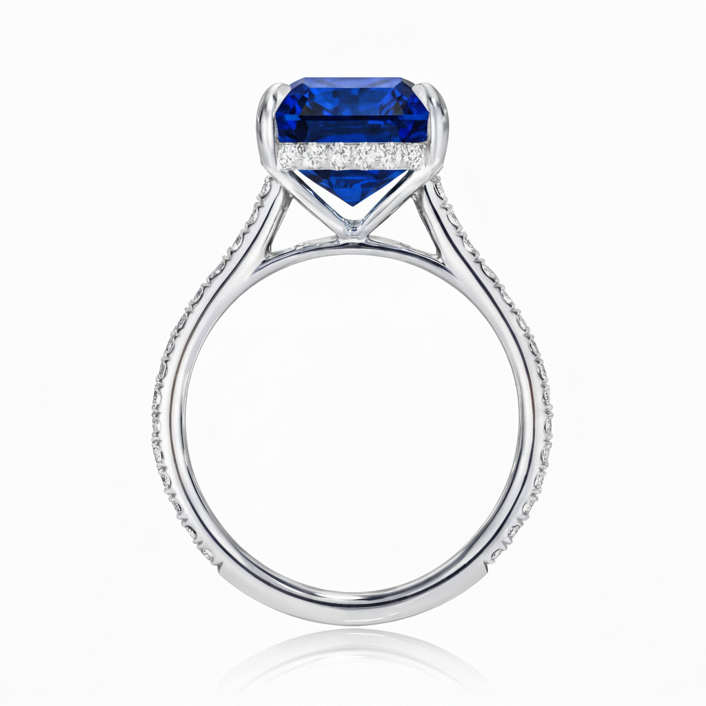 Radiant Cut Lab Blue Sapphire & Diamond Solitaire Engagement Ring 14K White Gold (8.90ct)