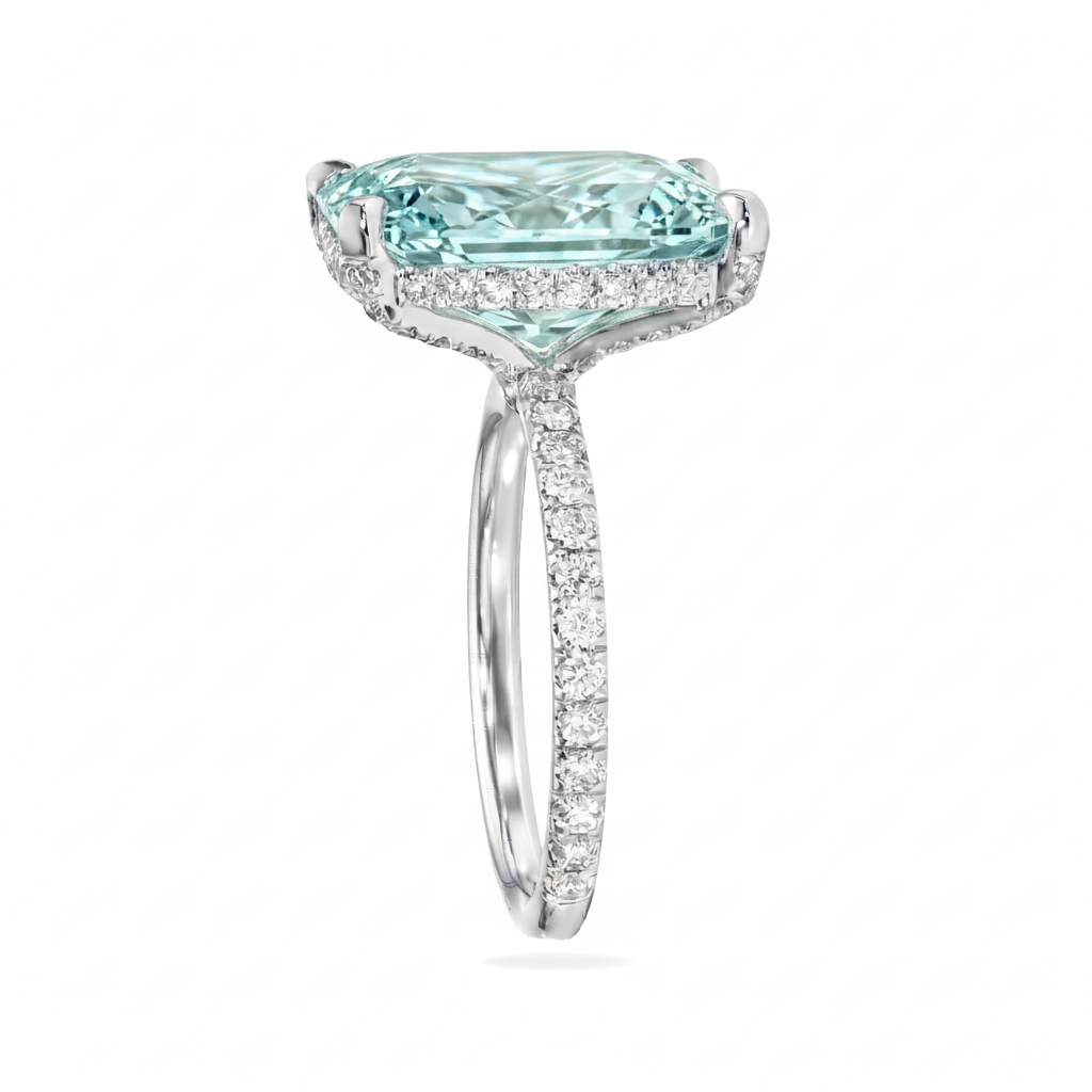 Radiant Cut Lab Aquamarine & Diamond Solitaire Engagement Ring 14K White Gold (6.35ct)