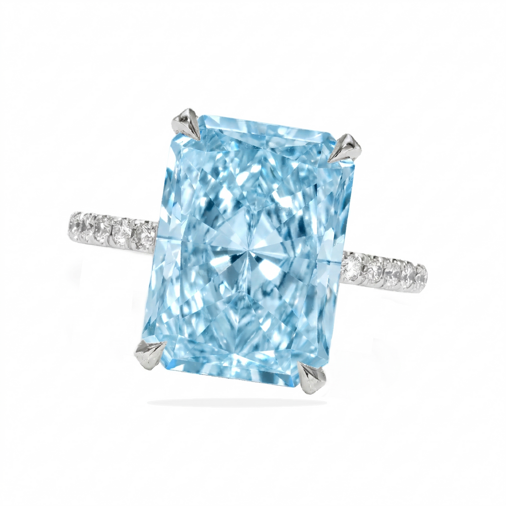 Radiant Cut Lab Aquamarine & Diamond Solitaire Engagement Ring 14K White Gold (6.35ct)