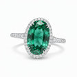 Oval Lab Emerald & Diamond Halo Engagement Ring 14K White Gold (3.74ct)