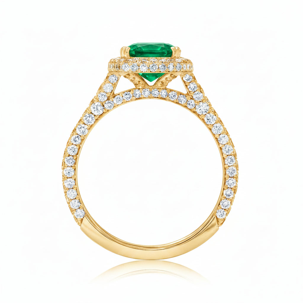 Oval Lab Emerald & Diamond Halo Engagement Ring 14K Yellow Gold (3.74ct)