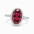 Oval Lab Ruby & Diamond Halo Engagement Ring 14K White Gold (4.83ct)