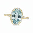 Oval Lab Aquamarine & Diamond Halo Engagement Ring 14K Yellow Gold (3.74ct)