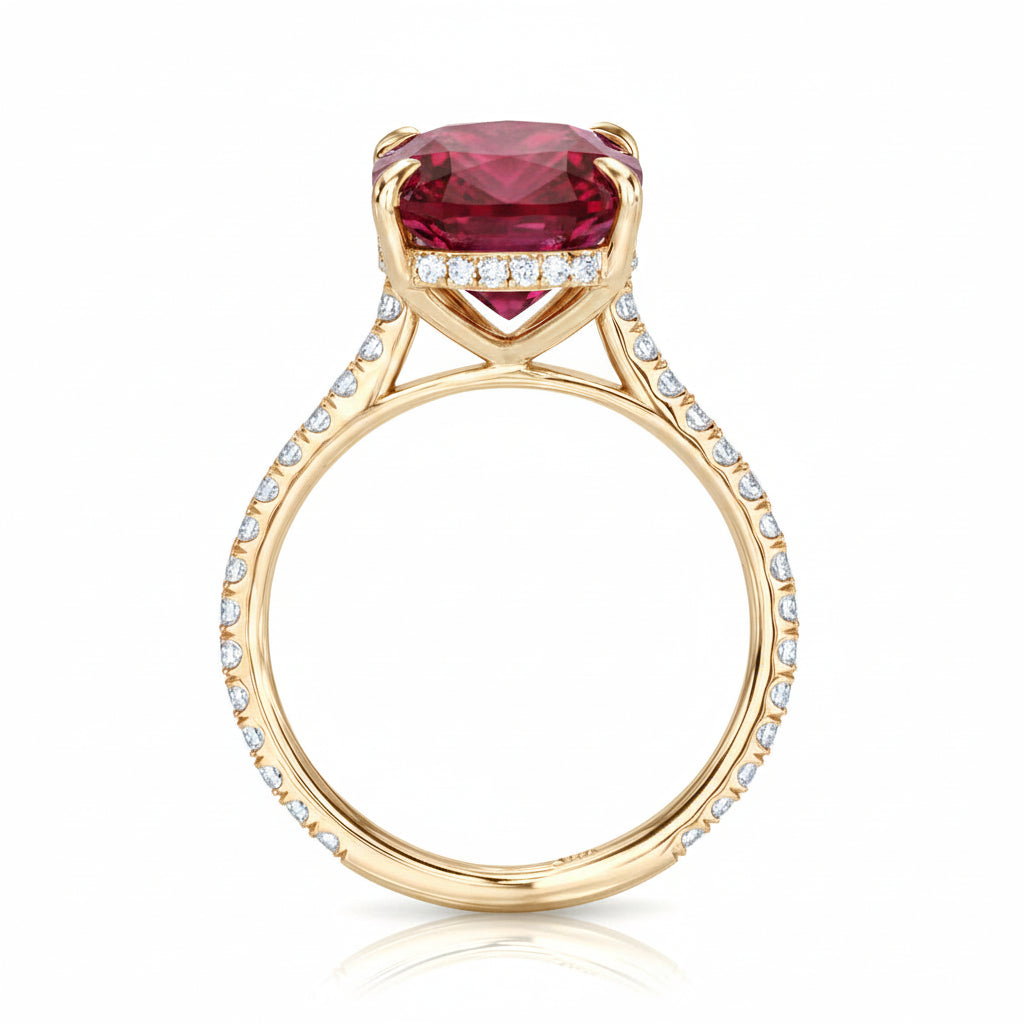 Elongated Cushion Lab Ruby & Diamond Engagement Ring 14K Yellow Gold (5.06ct)