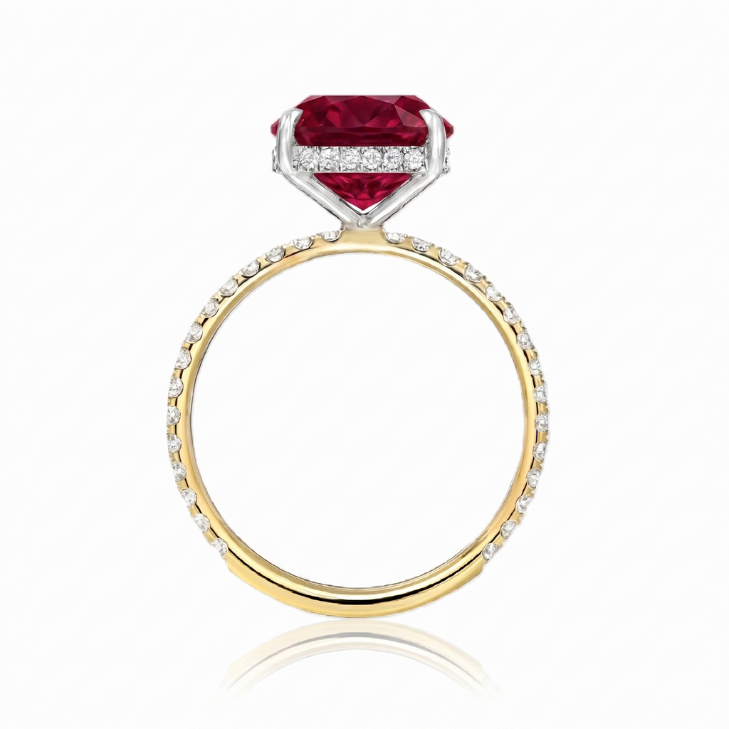 Cushion Cut Lab Ruby & Diamond Solitaire Engagement Ring 14K Two Tone Gold (6.28ct)