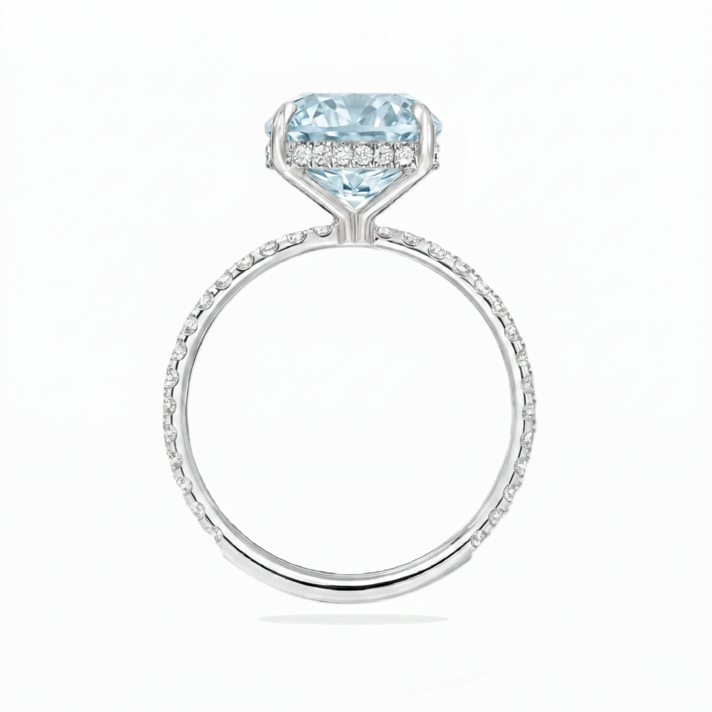 Cushion Cut Lab Aquamarine & Diamond Solitaire Engagement Ring 14K White Gold (4.47ct)