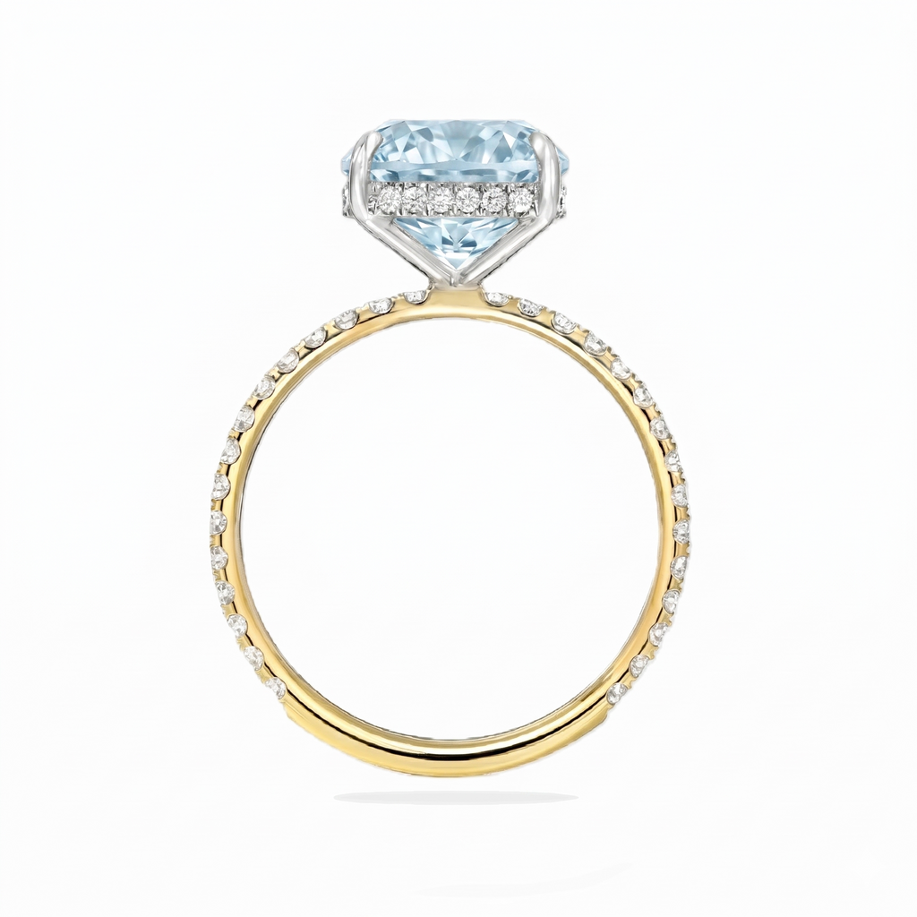 Cushion Cut Lab Aquamarine & Diamond Solitaire Engagement Ring 14K Two Tone Gold (4.47ct)