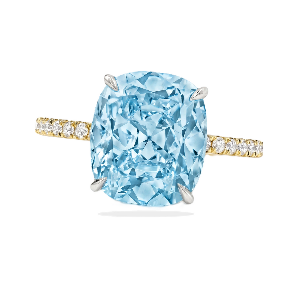 Cushion Cut Lab Aquamarine & Diamond Solitaire Engagement Ring 14K Two Tone Gold (4.47ct)