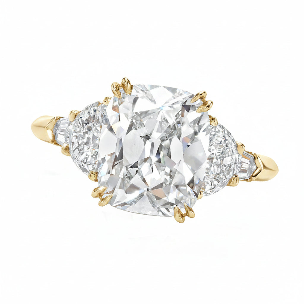 Cushion Cut Lab Diamond 5 Stone Engagement Ring 14K Yellow Gold (5.70ct)