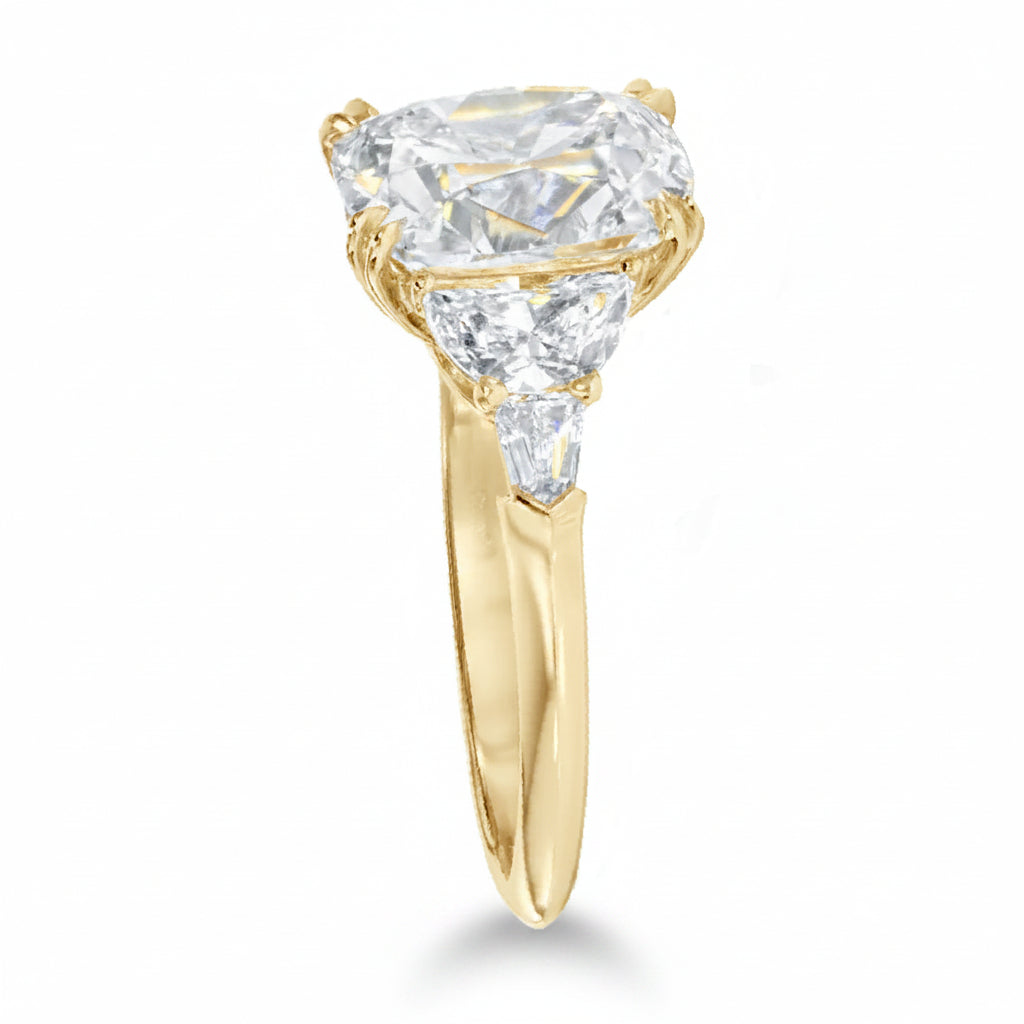 Cushion Cut Lab Diamond 5 Stone Engagement Ring 14K Yellow Gold (5.70ct)