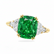 Cushion Cut Lab Emerald & Diamond 5 Stone Engagement Ring 14K Yellow Gold (4.57ct)