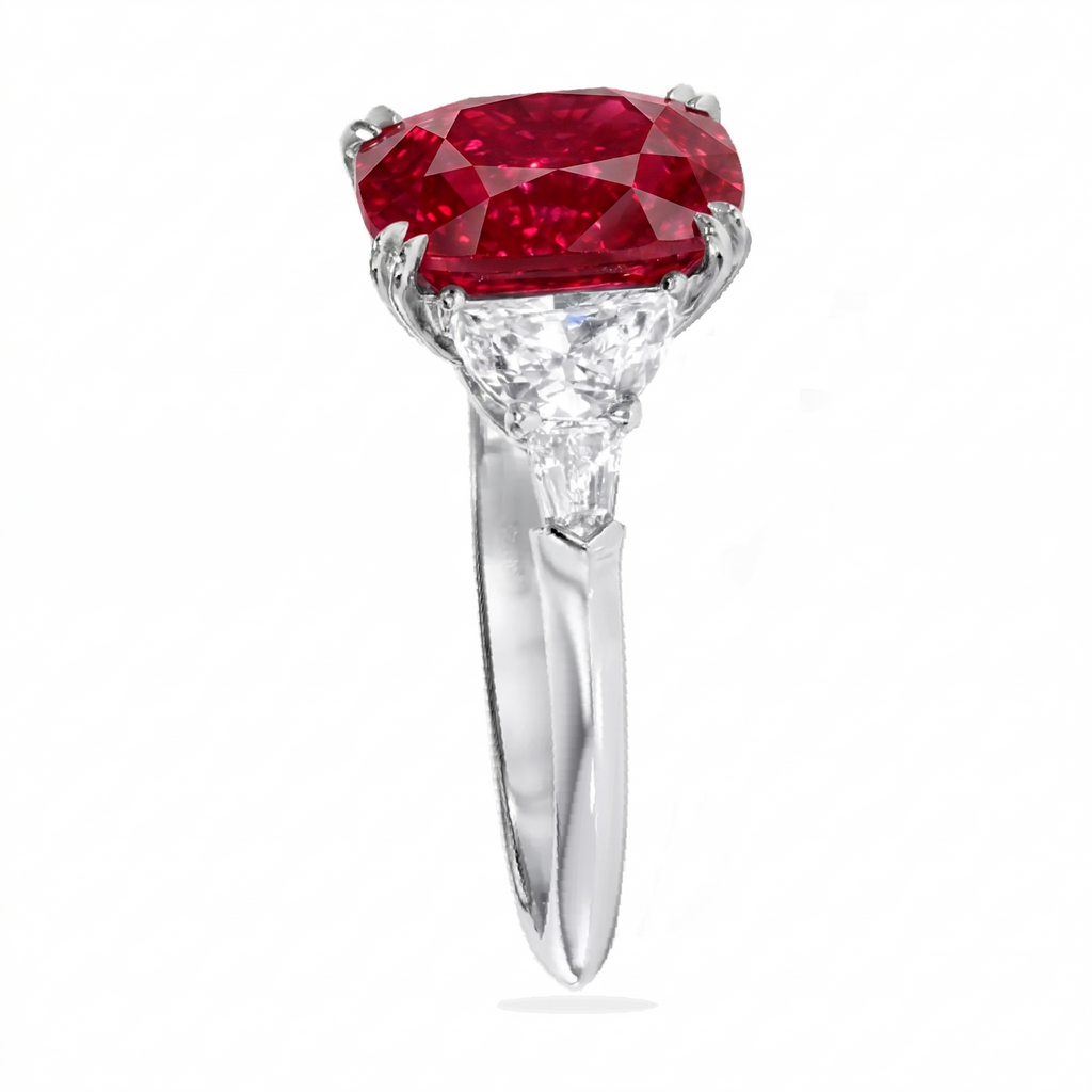 Cushion Cut Lab Ruby & Diamond 5 Stone Engagement Ring 14K White Gold (6.38ct)