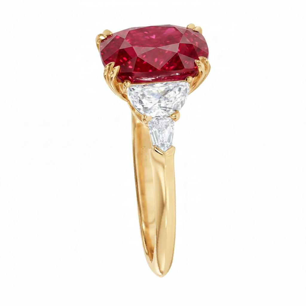 Cushion Cut Lab Ruby & Diamond 5 Stone Engagement Ring 14K Yellow Gold (6.38ct)