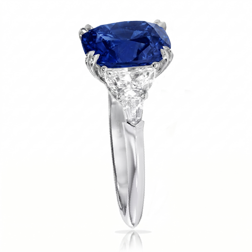 Cushion Cut Lab Blue Sapphire & Diamond 5 Stone Engagement Ring 14K White Gold (6.38ct)