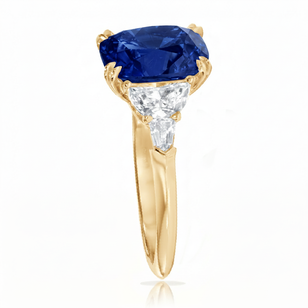Cushion Cut Lab Blue Sapphire & Diamond 5 Stone Engagement Ring 14K Yellow Gold (6.38ct)