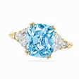 Cushion Cut Lab Aquamarine & Diamond 5 Stone Engagement Ring 14K Yellow Gold (4.57ct)