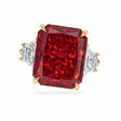 Radiant Cut Lab Ruby & Diamond 3 Stone Engagement Ring 14K Yellow Gold (6.18ct)