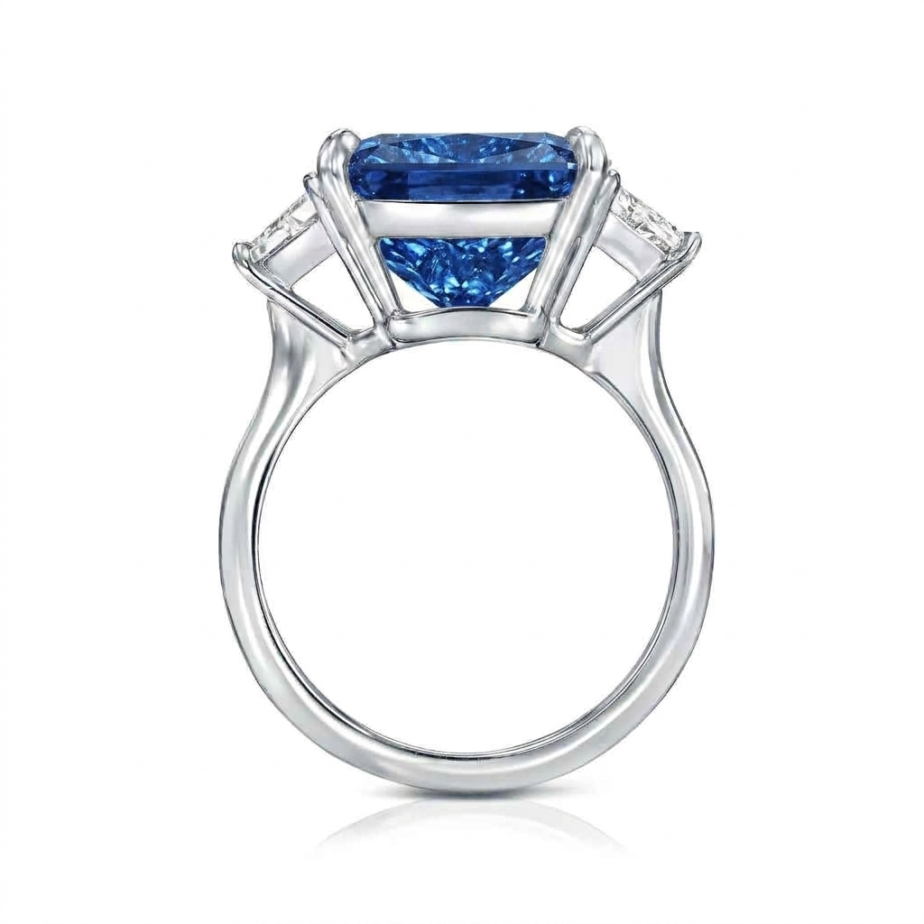 Radiant Cut Lab Blue Sapphire & Diamond 3 Stone Engagement Ring 14K White Gold (6.18ct)