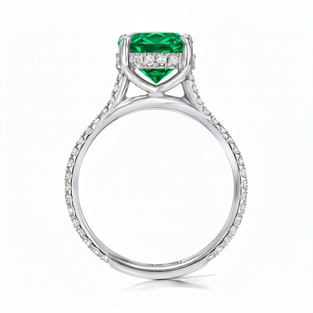 Round Lab Emerald & Diamond Solitaire Engagement Ring 14K White Gold (2.82ct)