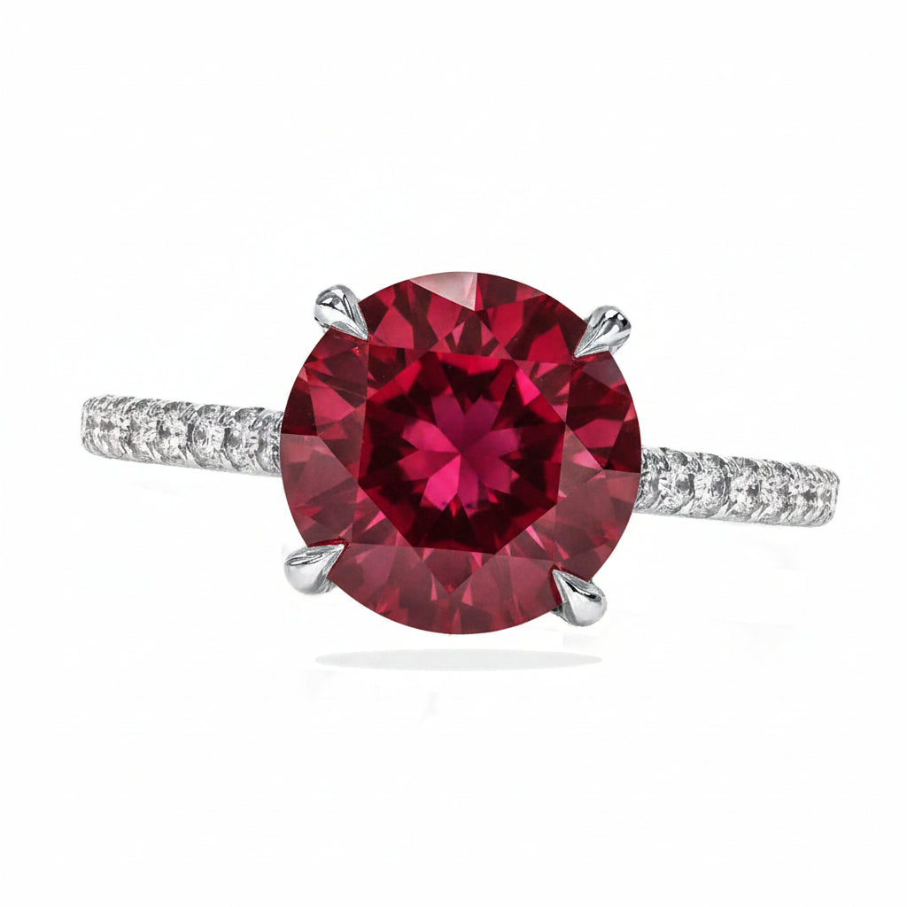 Round Lab Ruby & Diamond Solitaire Engagement Ring 14K White Gold (3.91ct)