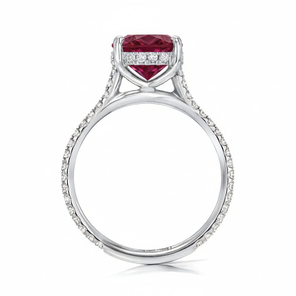 Round Lab Ruby & Diamond Solitaire Engagement Ring 14K White Gold (3.91ct)