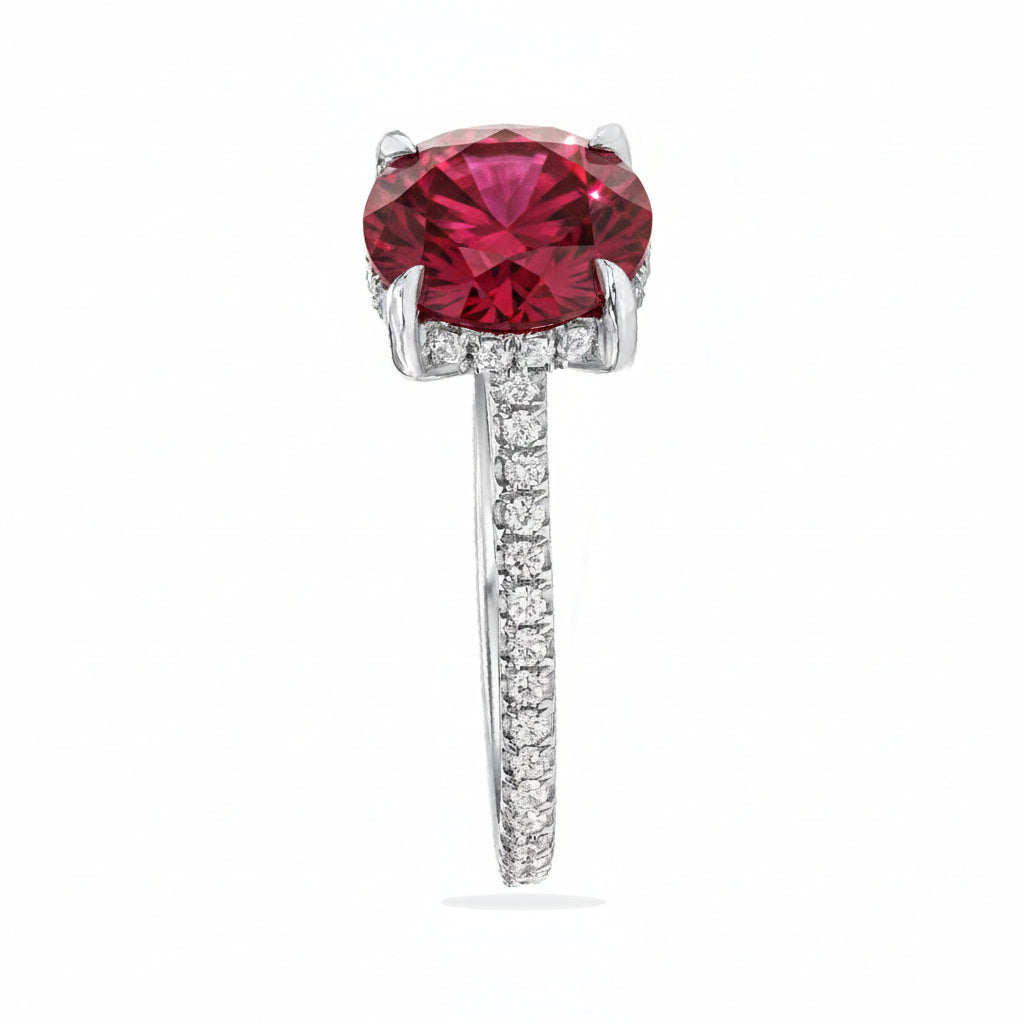 Round Lab Ruby & Diamond Solitaire Engagement Ring 14K White Gold (3.91ct)
