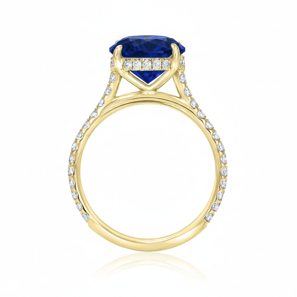 Round Lab Blue Sapphire & Diamond Solitaire Engagement Ring 14K Yellow Gold (3.91ct)