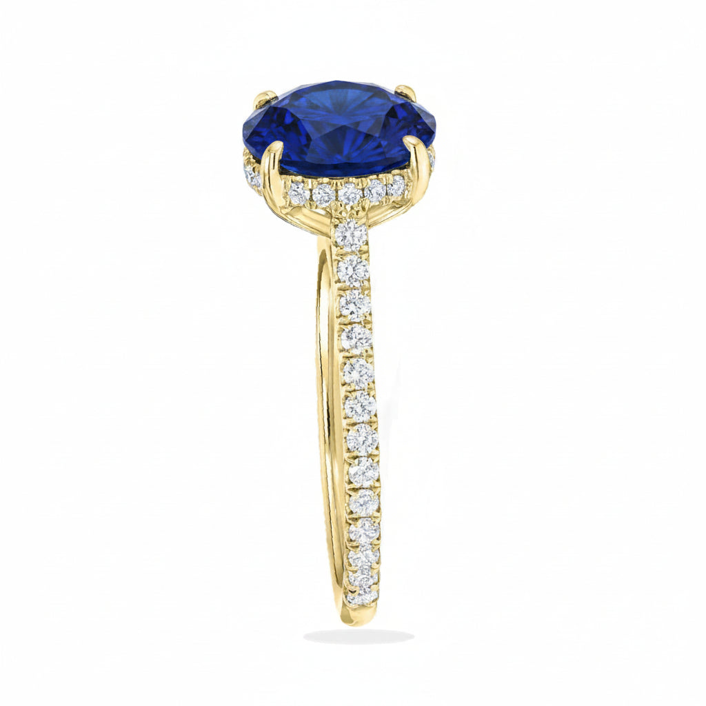 Round Lab Blue Sapphire & Diamond Solitaire Engagement Ring 14K Yellow Gold (3.91ct)
