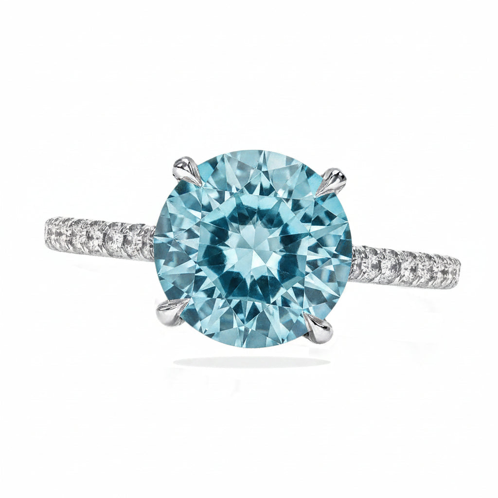 Round Lab Aquamarine & Diamond Solitaire Engagement Ring 14K White Gold (2.82ct)