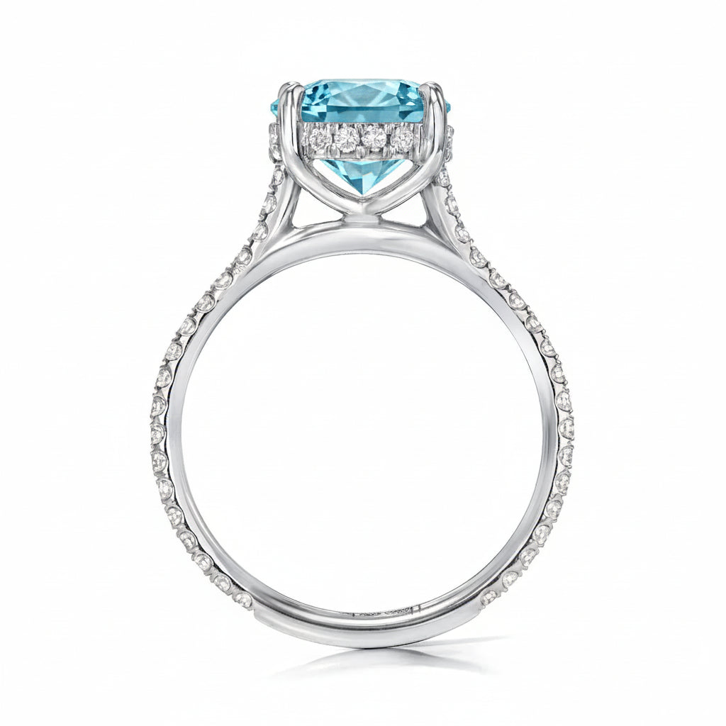 Round Lab Aquamarine & Diamond Solitaire Engagement Ring 14K White Gold (2.82ct)