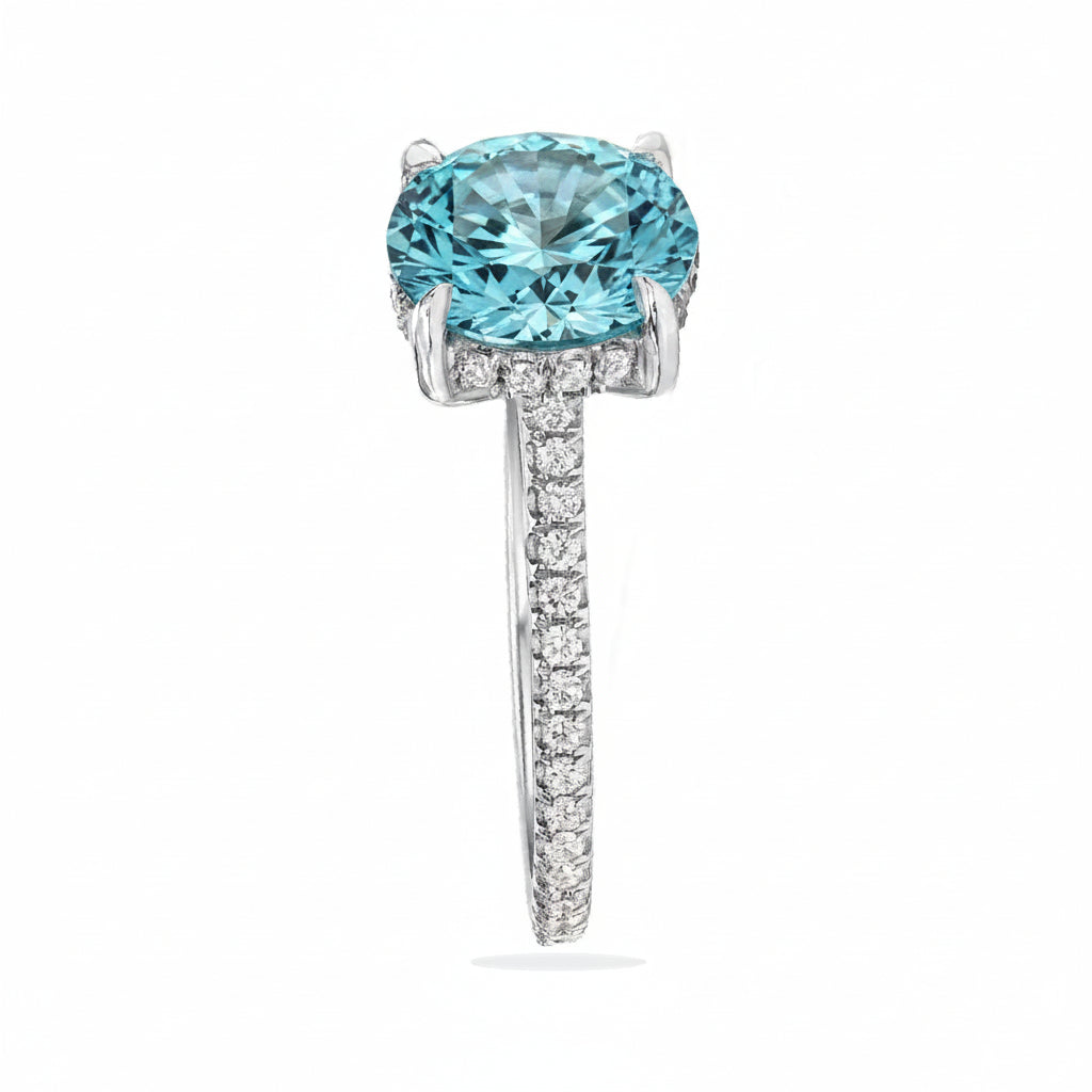 Round Lab Aquamarine & Diamond Solitaire Engagement Ring 14K White Gold (2.82ct)