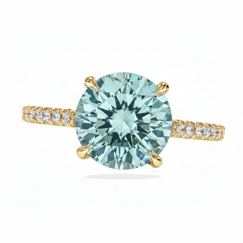 Round Lab Aquamarine & Diamond Solitaire Engagement Ring 14K Yellow Gold (2.82ct)