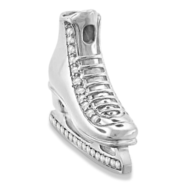 Ice Skate Necklace Pendant Diamond Accented 14k White Gold (0.26ct)