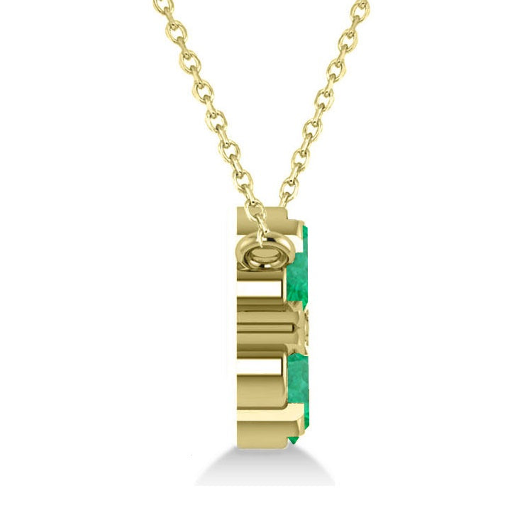 Emerald & Diamond Cluster Pendant Necklace 14k Yellow Gold (1.06ct)
