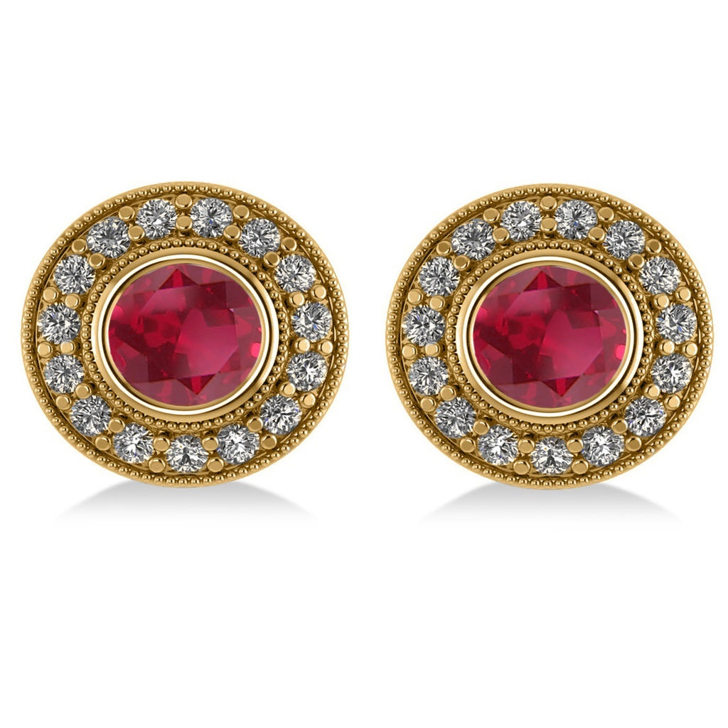 Ruby & Diamond Halo Round Earrings 14k Yellow Gold (3.72ct)