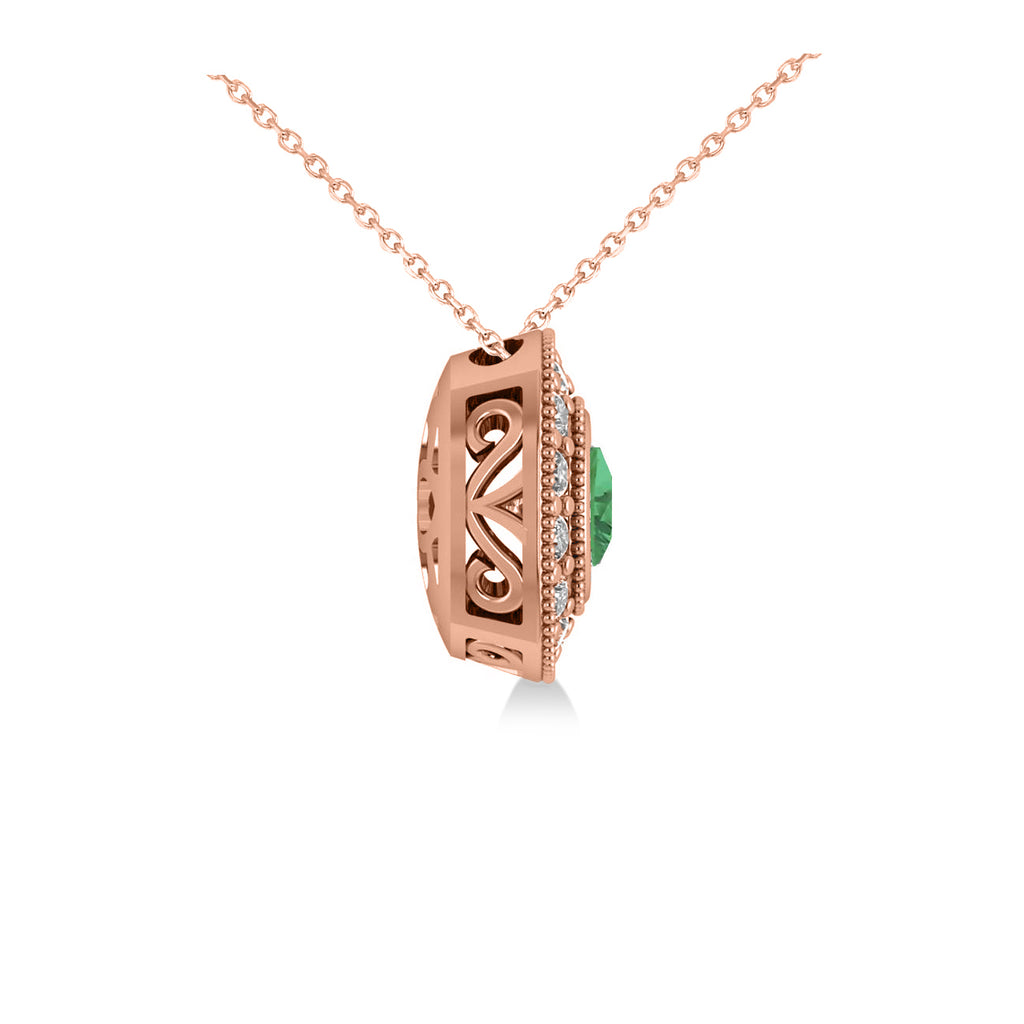Emerald & Diamond Halo Cushion Pendant Necklace 14k Rose Gold (1.22ct)