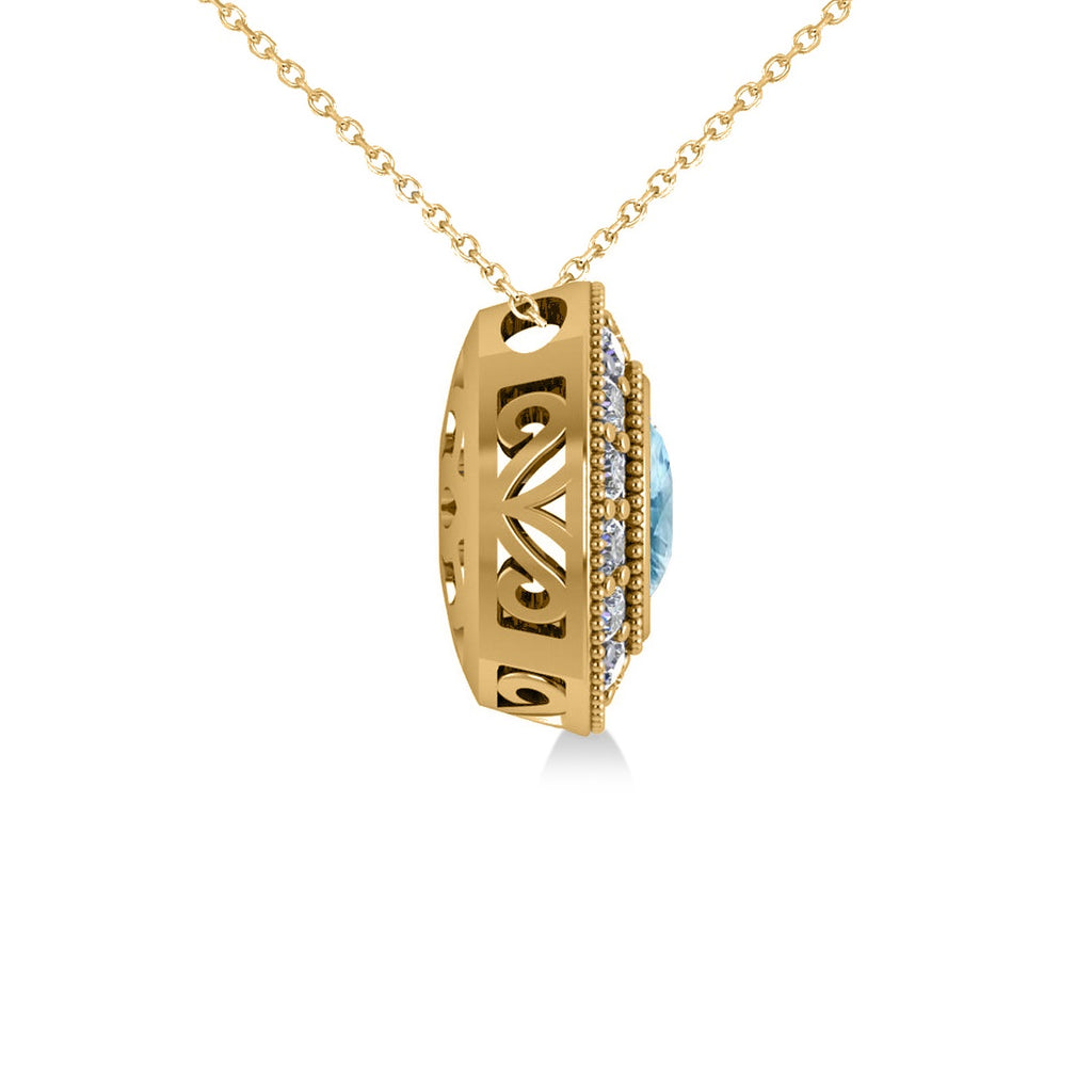 Blue Topaz & Diamond Halo Oval Pendant Necklace 14k Yellow Gold (1.52ct)