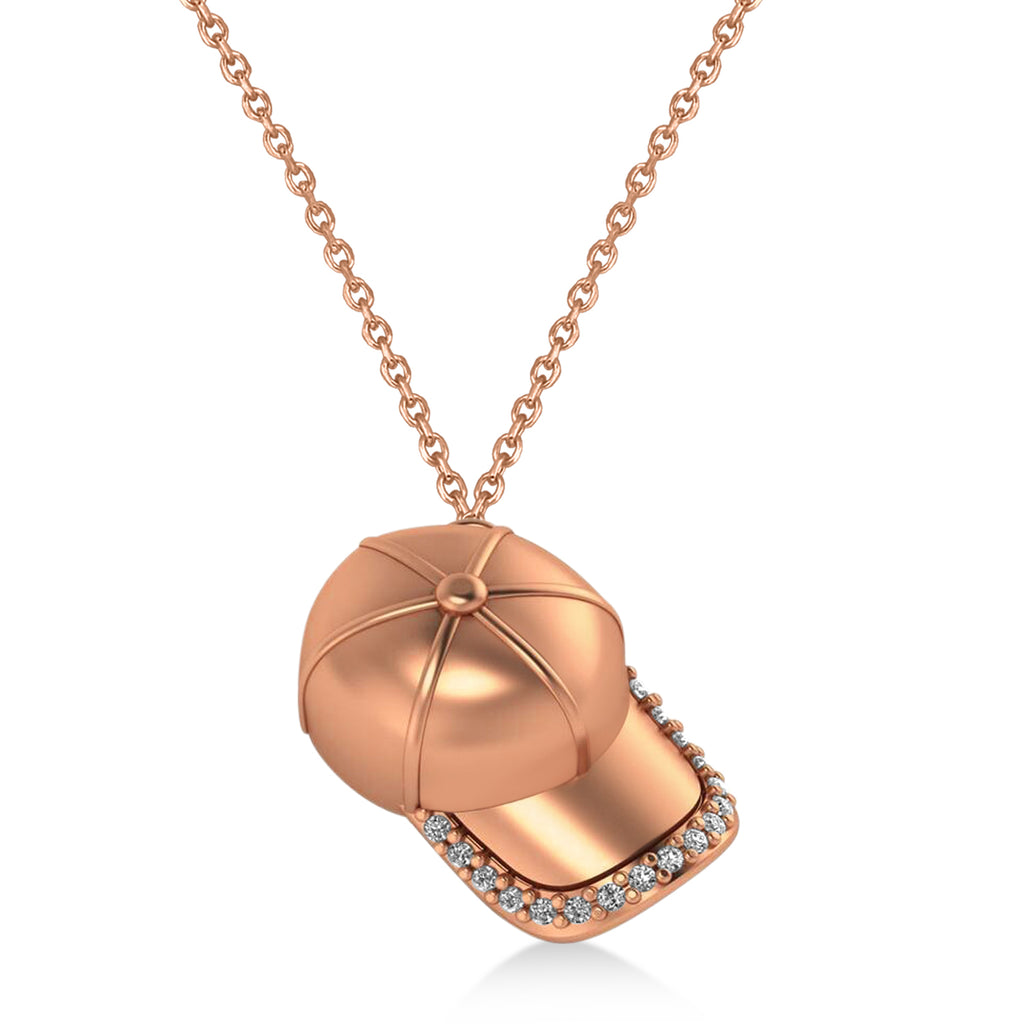 Diamond Baseball Cap Men's Pendant Necklace 14K Rose Gold (0.17 ct)