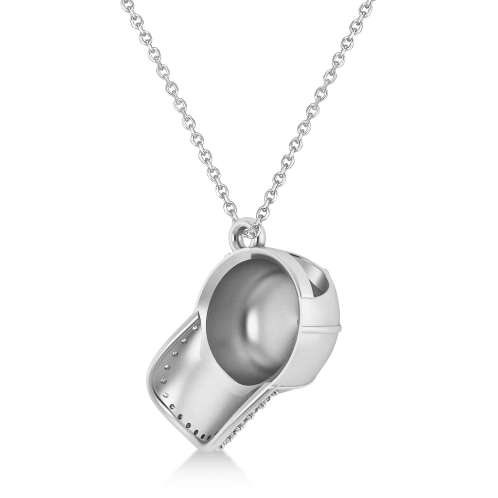 Diamond Baseball Cap Men's Pendant Necklace 14K White Gold (0.17 ct)