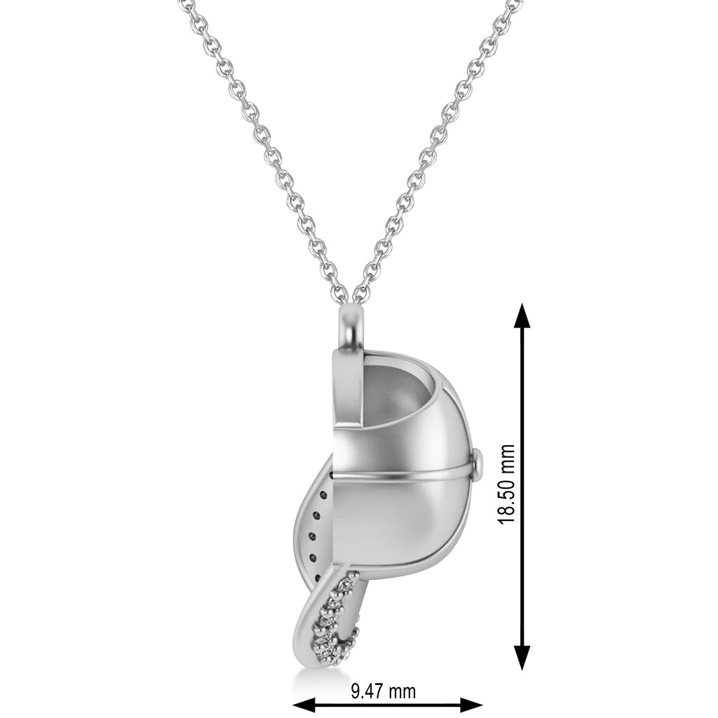Diamond Baseball Cap Men's Pendant Necklace 14K White Gold (0.17 ct)