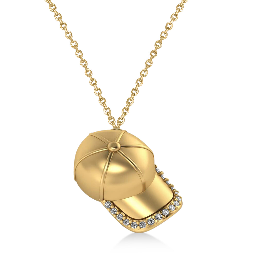 Diamond Baseball Cap Men's Pendant Necklace 14K Yellow Gold (0.17 ct)