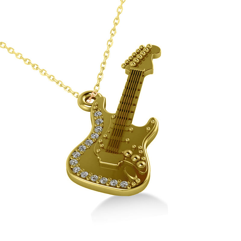Diamond Guitar Music Pendant Necklace 14k Yellow Gold (0.07ct)